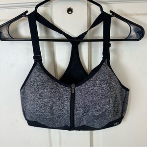 VSX Heathered Gray and Black Zip Sports Bra